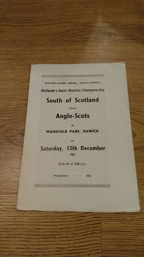South of Scotland v Anglo-Scots Dec 1986 Rugby Programme