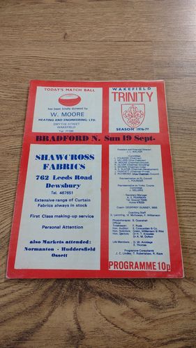 Wakefield v Bradford Sept 1976 Rugby League Programme
