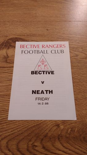 Bective Rangers v Neath Feb 1986 Rugby Programme