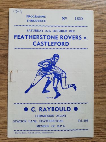 Featherstone v Castleford Oct 1962 Rugby League Programme