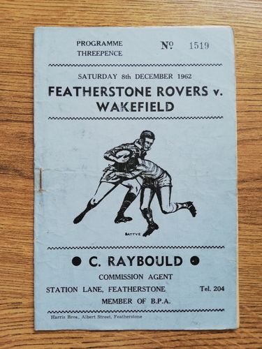Featherstone v Wakefield Dec 1962 Rugby League Programme