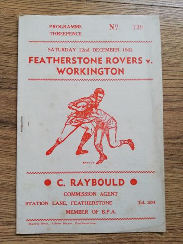 Featherstone v Workington Dec 1962 Rugby League Programme