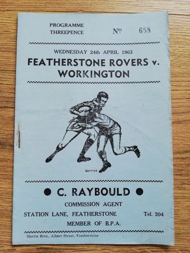 Featherstone v Workington Apr 1963 Rugby League Programme