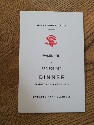 Wales B v France B 1971 Rugby Dinner Menu