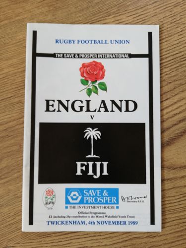 England v Fiji 1989 Rugby Programme