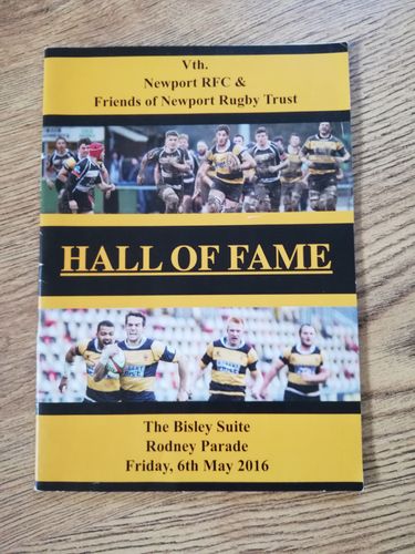 5th Newport Hall of Fame Induction 2016 Rugby Dinner Menu
