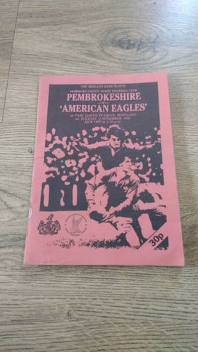 Pembrokeshire v USA 'American Eagles' 1987 Rugby Programme