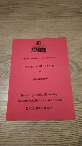 North & Midlands of Scotland Under 18 v Glasgow Under 18 Dec 1992 Rugby Programme