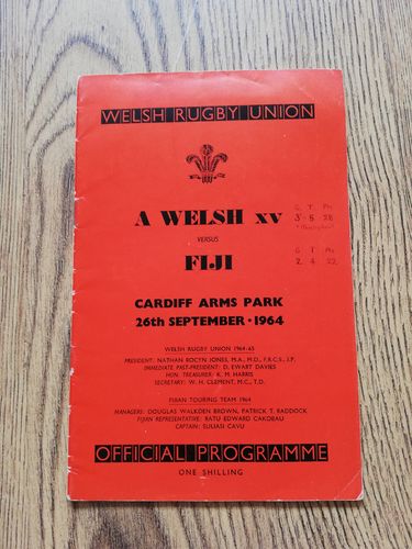 A Welsh XV v Fiji Sept 1964 Rugby Programme