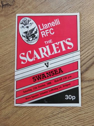 Llanelli v Swansea Oct 1986 Rugby Programme
