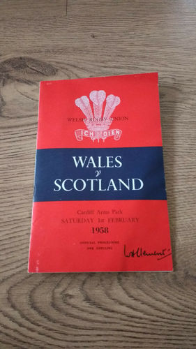 Wales v Scotland 1958 Rugby Programme
