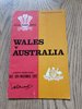 Wales v Australia 1973 Rugby Programme
