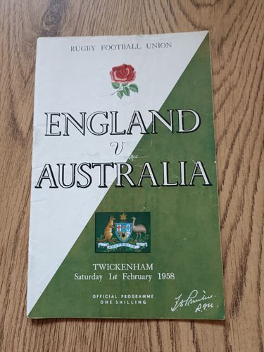 England v Australia 1958 Rugby Programme