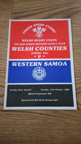 Welsh Counties U23s v Western Samoa Oct 1988 Rugby Programme