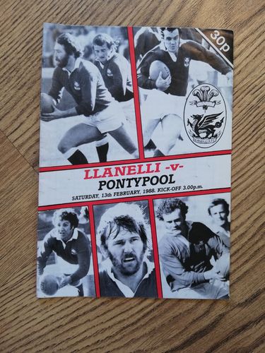 Llanelli v Pontypool Feb 1988 Rugby Programme