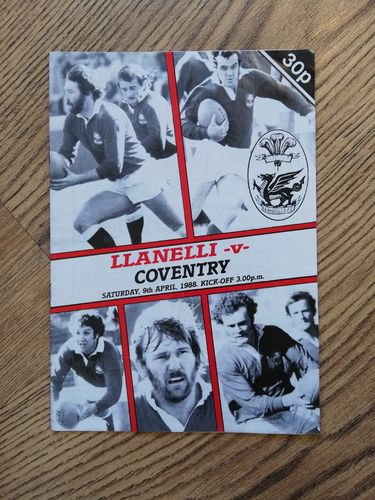Llanelli v Coventry Apr 1988 Rugby Programme