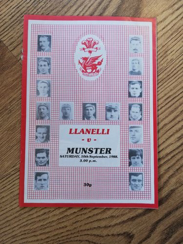 Llanelli v Munster Sept 1988 Rugby Programme