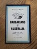 Barbarians v Australia 1958 Rugby Programme
