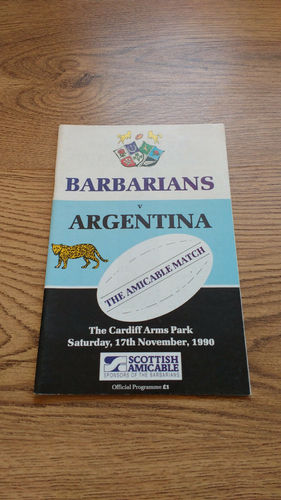 Barbarians v Argentina 1990 Rugby Programme