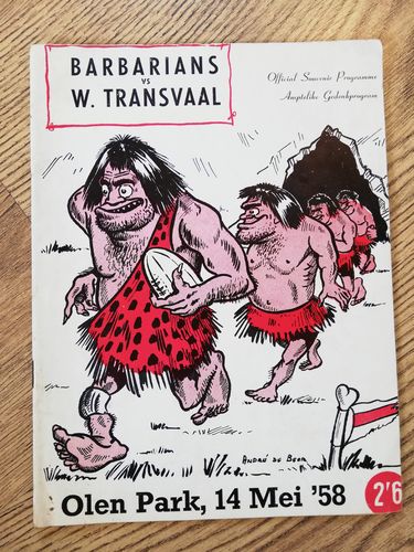 Western Transvaal v Barbarians 1958 Rugby Programme