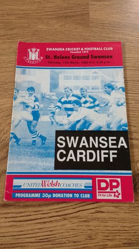 Swansea v Cardiff Mar 1990 Rugby Programme