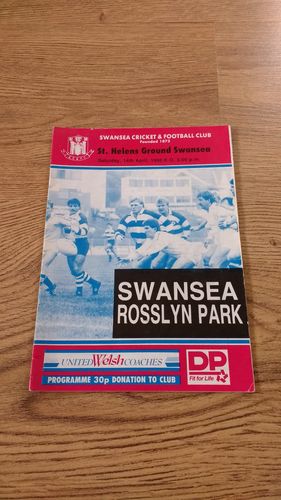 Swansea v Rosslyn Park 1990 Rugby Programme