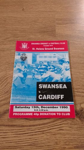 Swansea v Cardiff Dec 1990 Rugby Programme