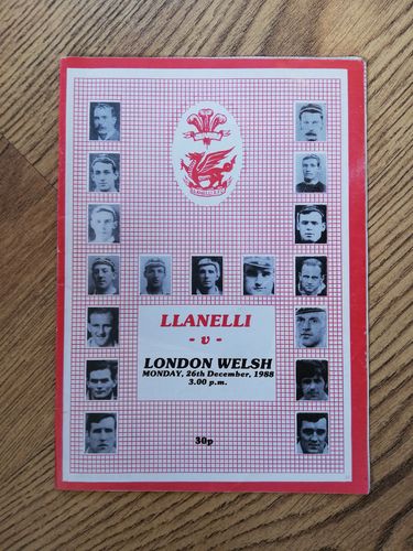 Llanelli v London Welsh Dec 1988 Rugby  Programme
