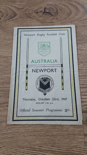 Newport v Australia 1947 Rugby Programme