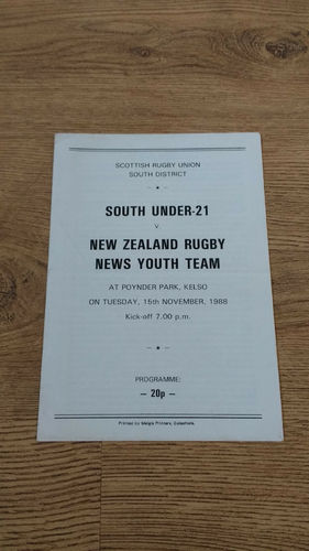 Scotland South U21 v New Zealand Youth 1988 Rugby Programme