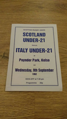 Scotland Under 21 v Italy Under 21 1992 Rugby Programme