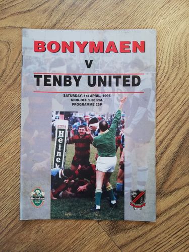 Bonymaen v Tenby United 1995 Rugby Programme