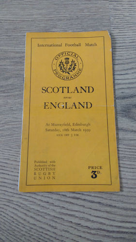 Scotland v England 1939 Rugby Programme