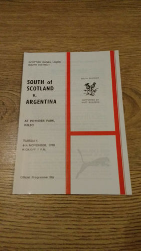 South of Scotland v Argentina 1990 Rugby Programme