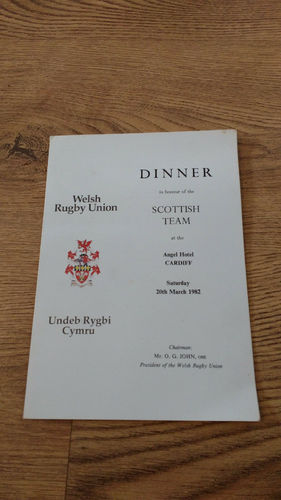 Wales v Scotland 1982 Rugby Dinner Menu