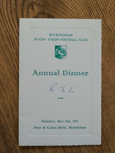 Buckingham Rugby Club 1971 Annual Dinner Menu