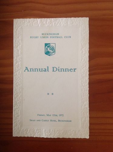 Buckingham Rugby Club 1972 Annual Dinner Menu