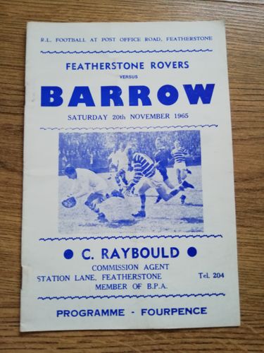 Featherstone v Barrow Nov 1965 Rugby League Programme
