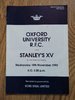 Oxford University v Stanley's XV 1992 Rugby Programme