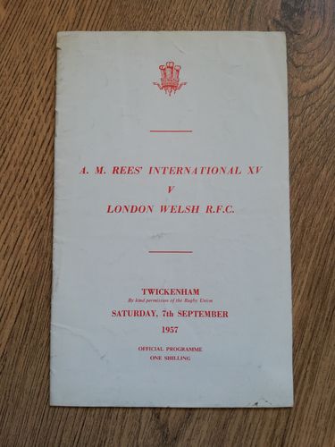 AM Rees International XV v London Welsh 1957 Rugby Programme