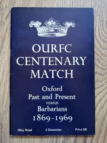Oxford University Past & Present v Barbarians 1969 Centenary Rugby Programme