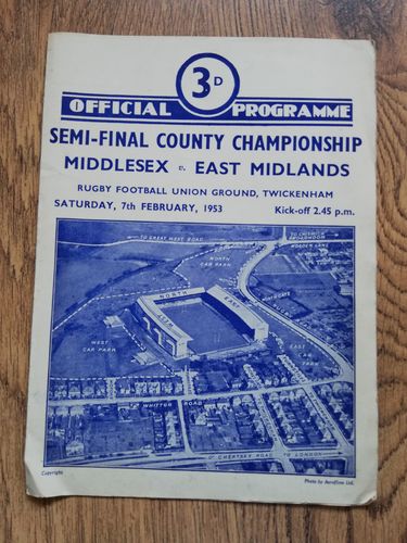 Middlesex v East Midlands 1953 County Championship Semi-Final Rugby Programme