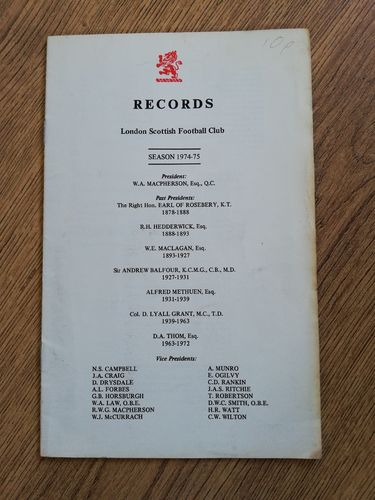 London Scottish 1974-75 Season Records Rugby Brochure