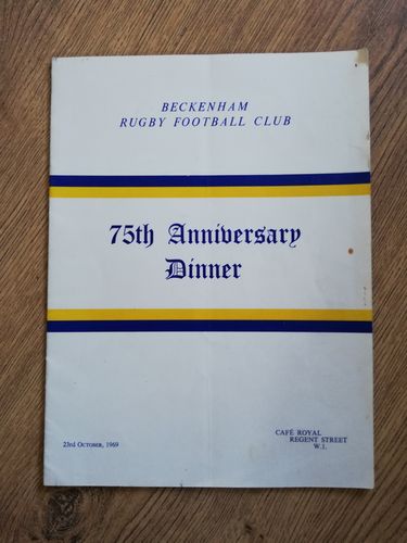 Beckenham Rugby Club 1969 75th Anniversary Dinner Menu