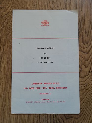 London Welsh v Cardiff Jan 1966 Rugby Programme