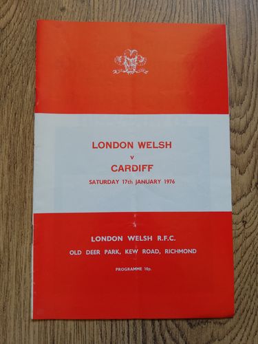 London Welsh v Cardiff Jan 1976 Rugby Programme