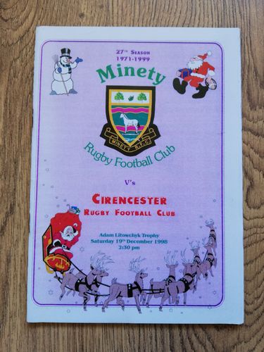Minety v Cirencester 2nds Dec 1998 Rugby Programme