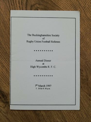 Buckinghamshire Society of Referees Rugby Annual Dinner Menu 1997