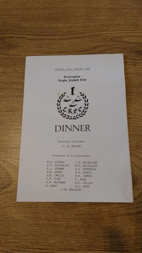 Corstorphine RFC 1989 Annual Rugby Dinner Menu