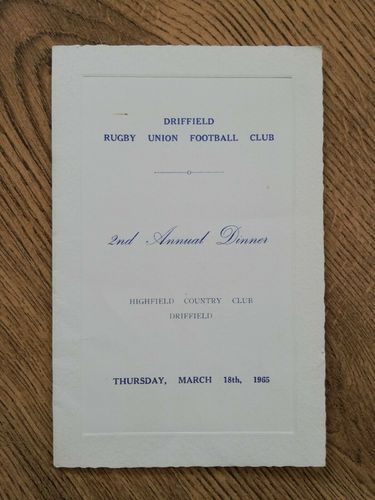 Driffield Rugby Club 1965 Annual Dinner Menu